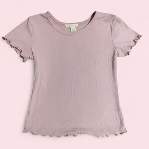 Womens Faded Pink Ruffle Hem & Sleeve Top